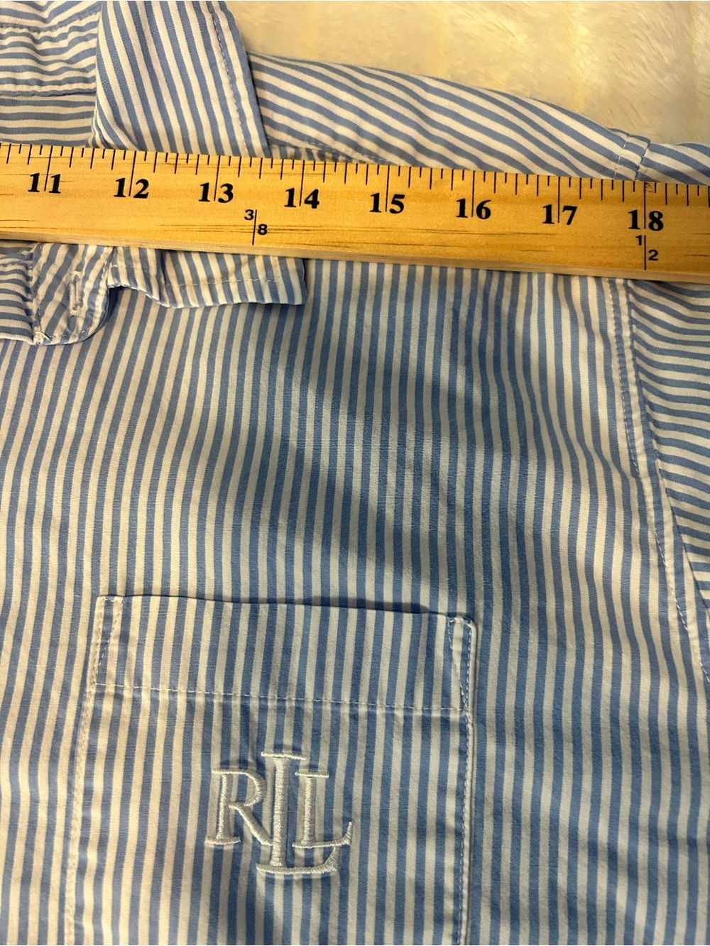 Lauren Ralph Lauren Button Up Sleep Shirt Blue White Striped Cotton Size XL - Picture 9 of 10